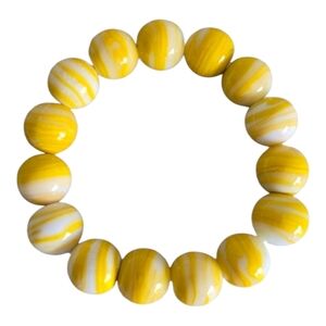 Glass Beaded Yellow White Elastic Stretch Bracelet Boho Chic Retro 10MM